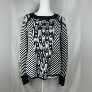 LA Made Sweater Womens XS Navy White Slouchy Knit Relaxed Nordic Scandinavian